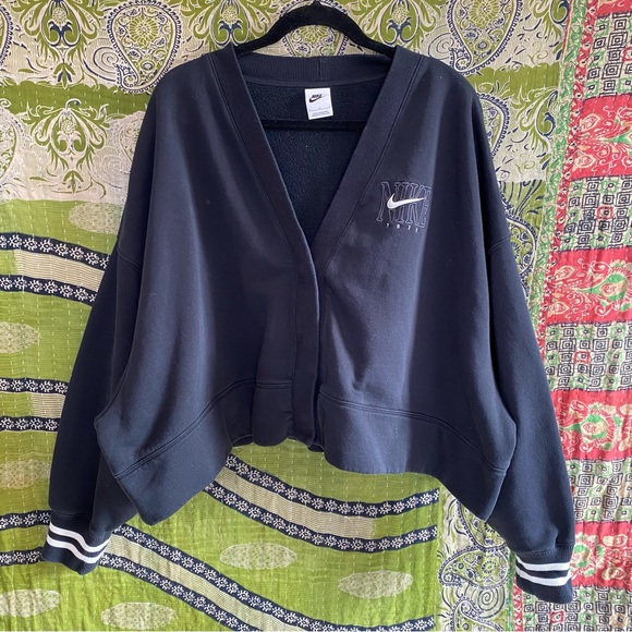 Nike Black Oversized Graphic Streetwear Sporty Snap Cardigan Size Large - Picture 2 of 15